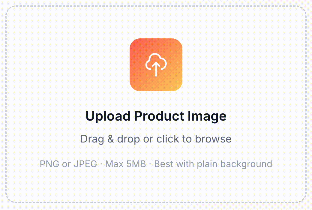 Drag and drop product photo to upload